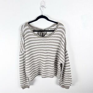BLU PEPPER Cream Tan Striped Long Drop ShoulderSleeves Back Tie Sweater Small